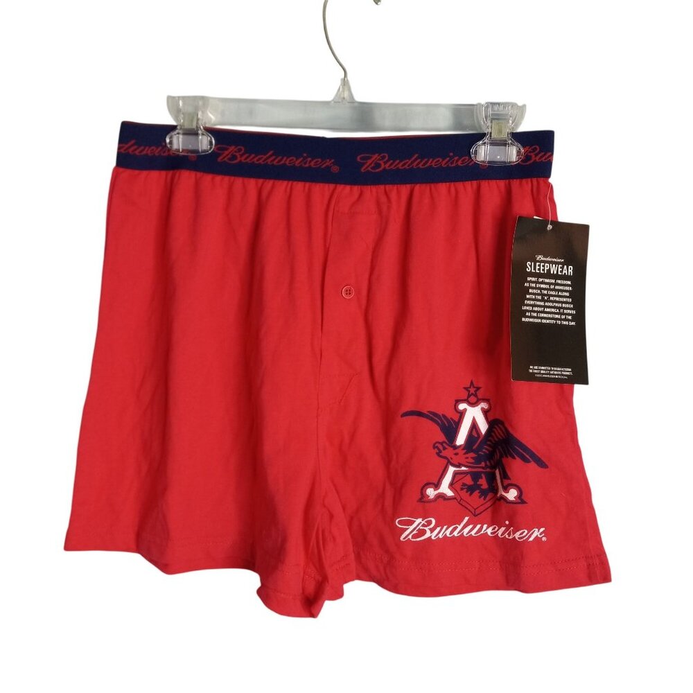 Budweiser Size M 32 34 Boxer Shorts Mens Red Sleepwear Button Fly Cotton NEW
